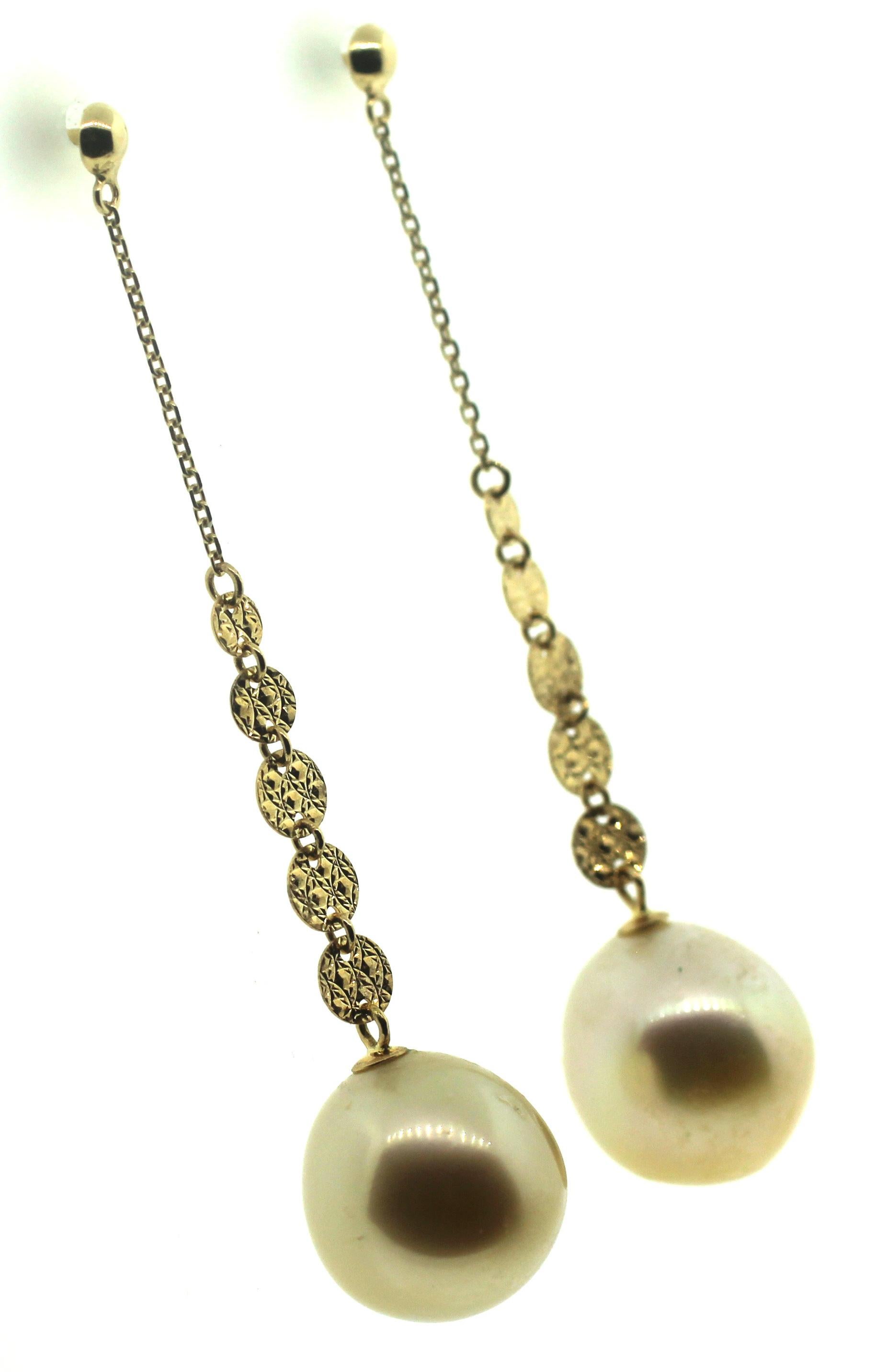 Bead Hakimoto 18k Yellow Gold Natural Color South Sea Pearl Earrings For Sale