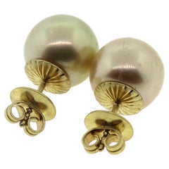 Hakimoto 12 mm 18K Yellow Gold Natural Color South Sea Pearl Stud Earrings