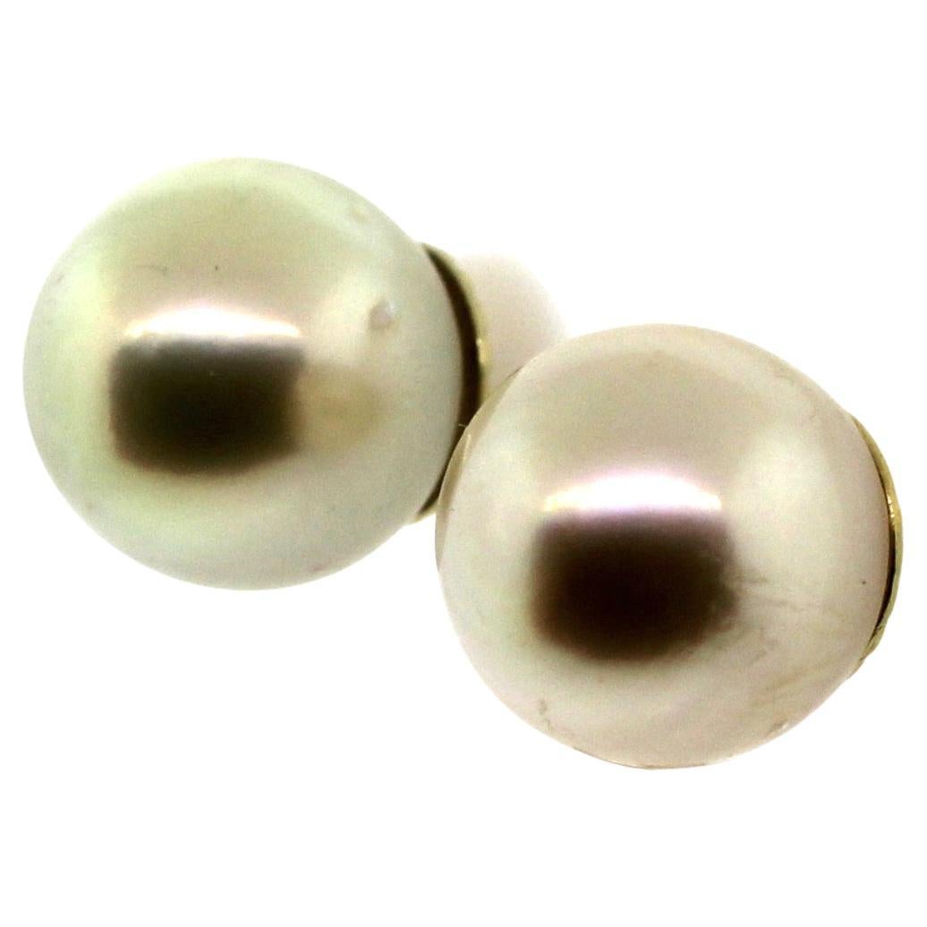 Contemporary Hakimoto 12 mm 18K Yellow Gold Natural Color South Sea Pearl Stud Earrings