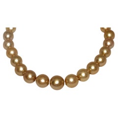 Hakimoto 18x14mm Natural Color Rare Deep Golden South Sea Pearl Necklace