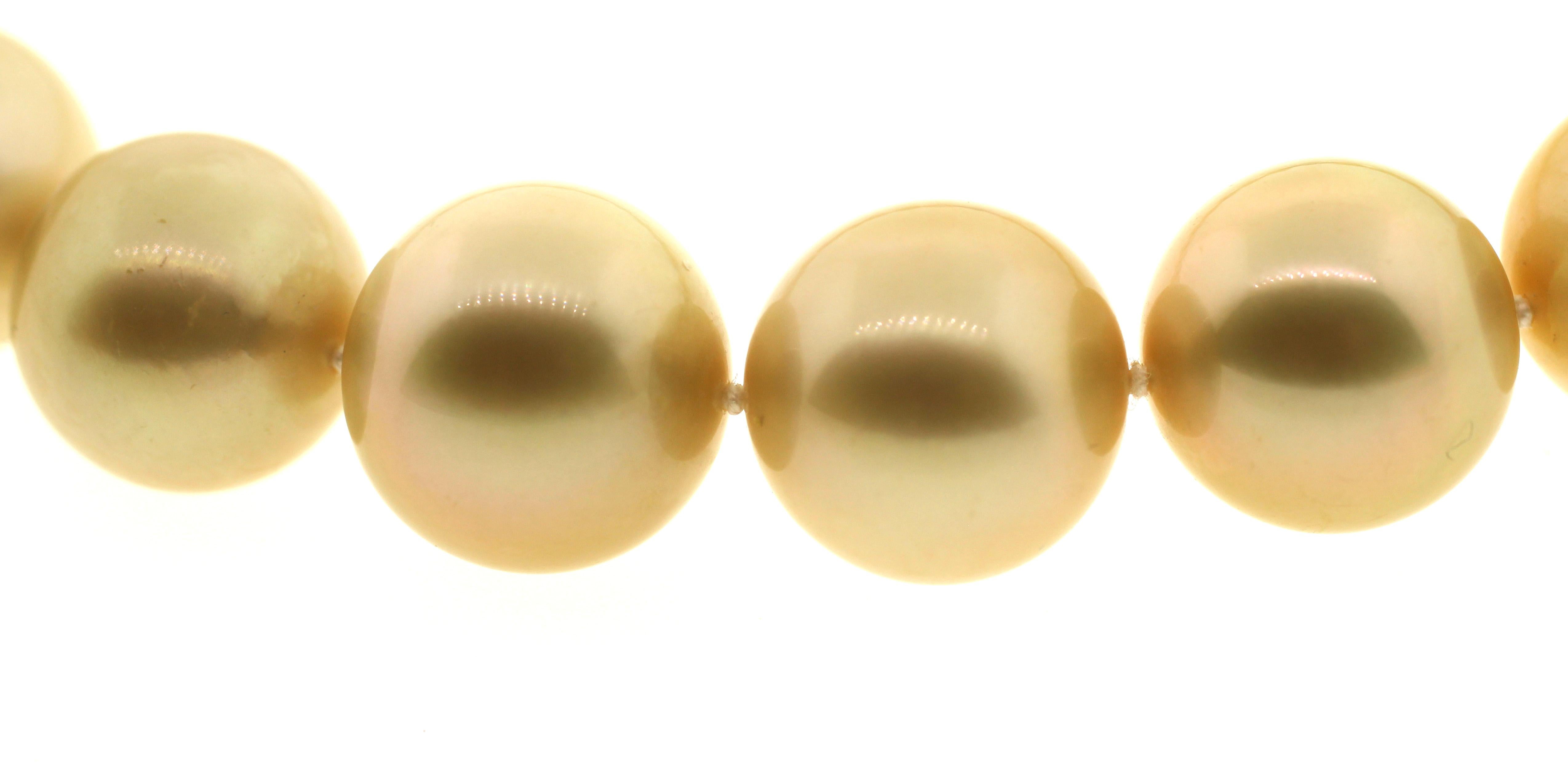 Women's Hakimoto 15.3x13 mm 27 Golden South Sea Pearl Necklace 18K Diamond Clasp For Sale