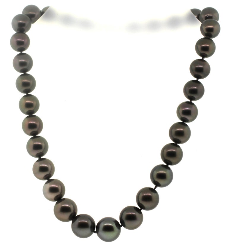 Hakimoto 14x11 mm 31 Black Tahitian South Sea Pearl Necklace, 18K