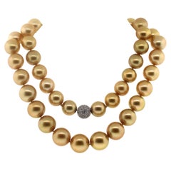 Hakimoto 14x17mm 49 Deep Intense Natural Golden Color South Sea Pearl Necklace