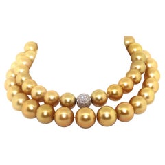 Vintage Hakimoto 14x17mm 49 Deep Intense Natural Golden Color South Sea Pearl Necklace