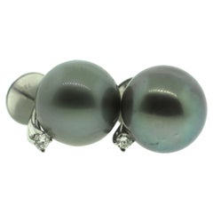 Hakimoto By Jewel Of Ocean 18K Gold 14.7 mm Tahitian Pearl Diamonds Earrings