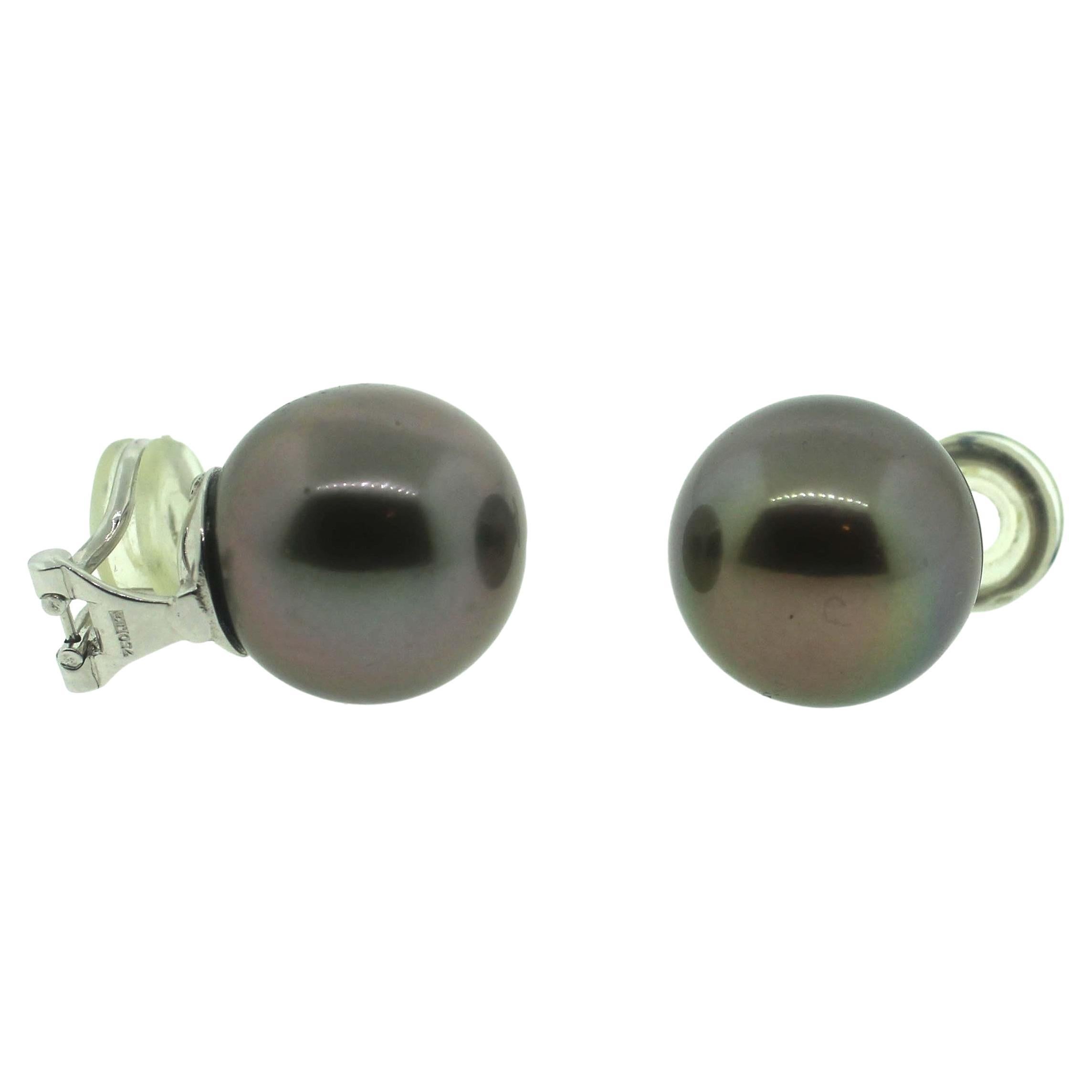 Modern Hakimoto By Jewel Of Ocean 18K Gold 14.7 mm Tahitian South Sea Pearl Earrings For Sale