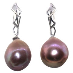 Hakimoto by Jewel of Ocean 18k White Gold 16x13mm Baroque Pearl Earrings