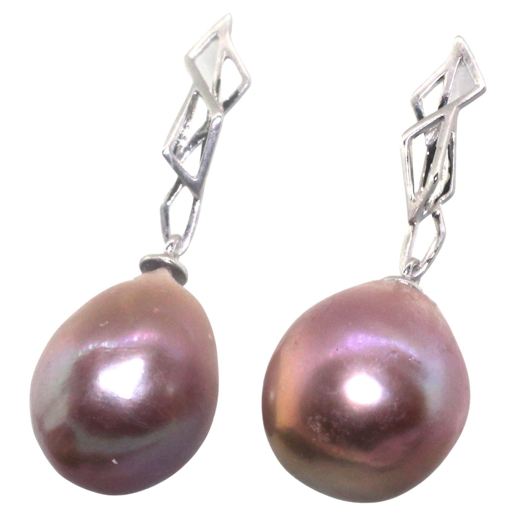 Bead Hakimoto by Jewel of Ocean 18k White Gold Baroque Pearl Earrings For Sale