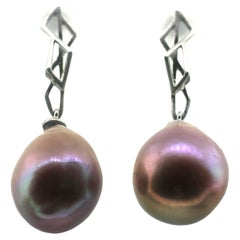 Hakimoto by Jewel of Ocean 18k White Gold 16x13mm Baroque Pearl Earrings