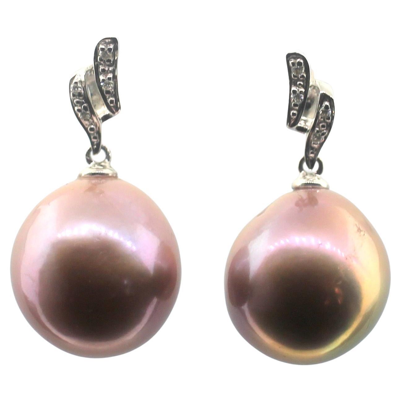 Hakimoto by Jewel Of Ocean 18k White Gold Diamond Baroque Pearl Earrings For Sale