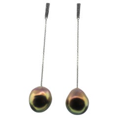 Hakimoto by Jewel of Ocean 18k White Gold Diamond Baroque Pearl Earrings