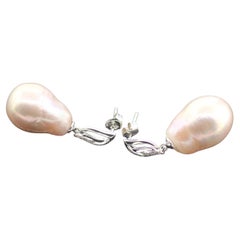 Hakimoto By Jewel Of Ocean 18k White Gold Diamond Baroque Pearl Earrings