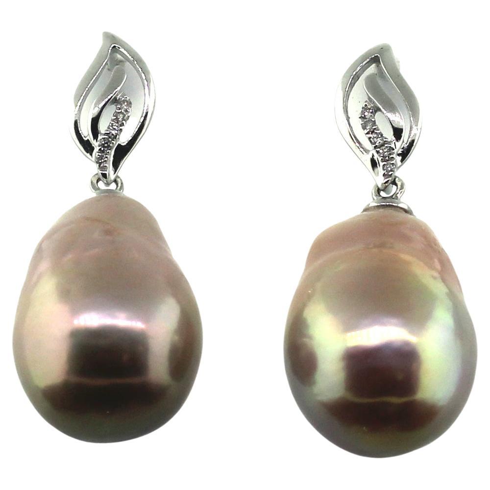 Bead Hakimoto By Jewel Of Ocean 18k White Gold Diamond Baroque Pearl Earrings For Sale