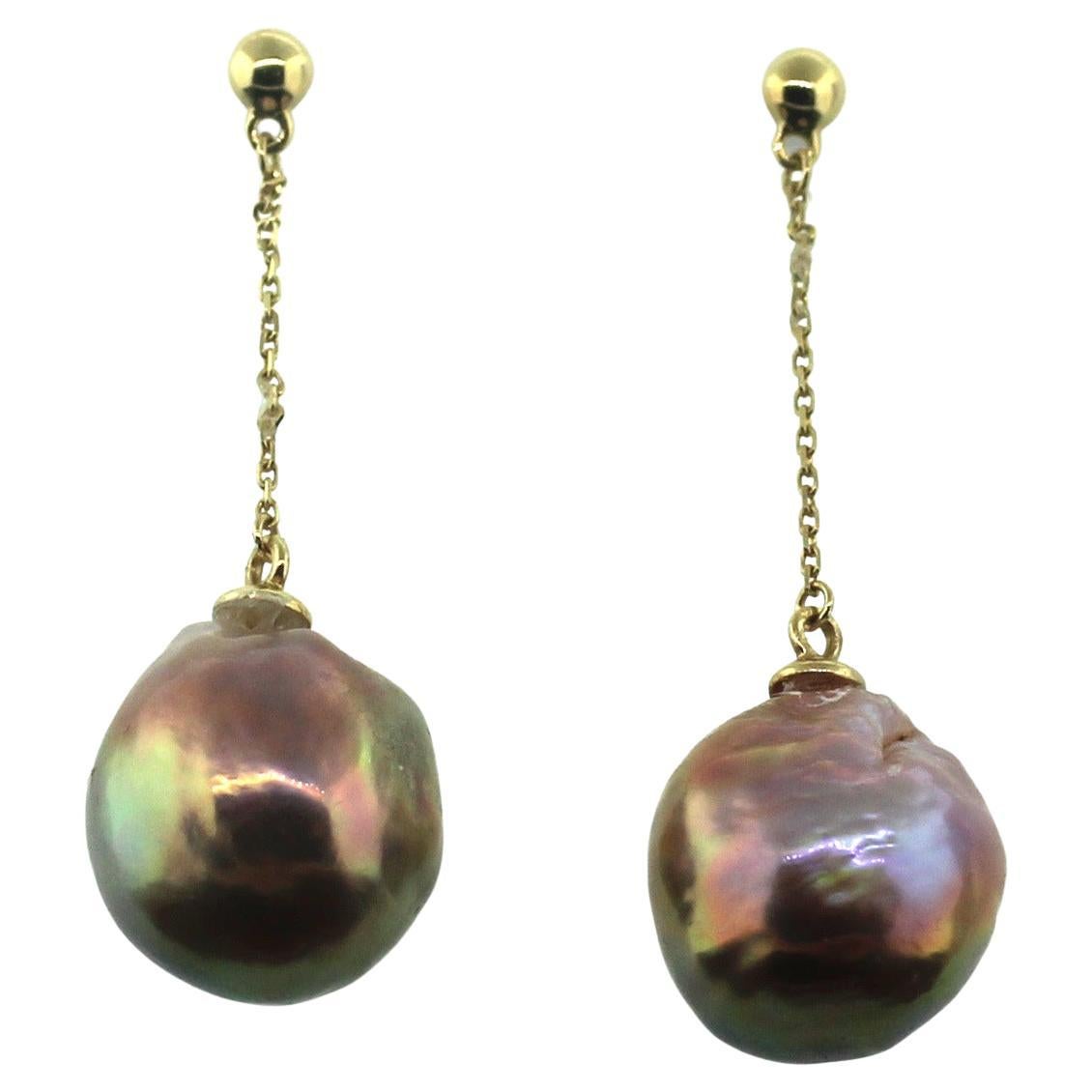 Hakimoto by Jewel of Ocean 18k Yellow Gold Baroque Pearl Earrings In New Condition For Sale In New York, NY