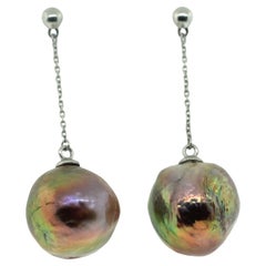 Hakimoto by Jewel of Ocean Rare 18k Natural Color Metalic Baroque Pearl Earrings