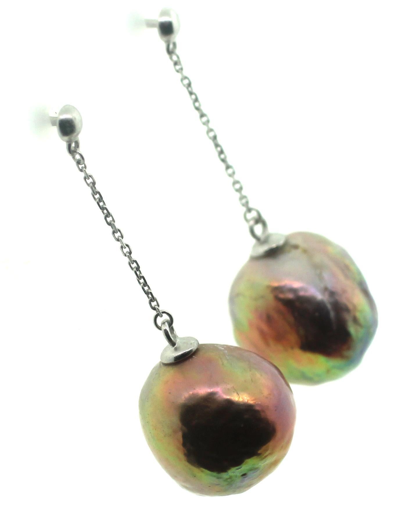 Bead Hakimoto by Jewel of Ocean Rare 18k Natural Color Metalic Baroque Pearl Earrings For Sale