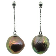 Hakimoto by Jewel of Ocean Rare 18k Natural Color Metalic Baroque Pearl Earrings