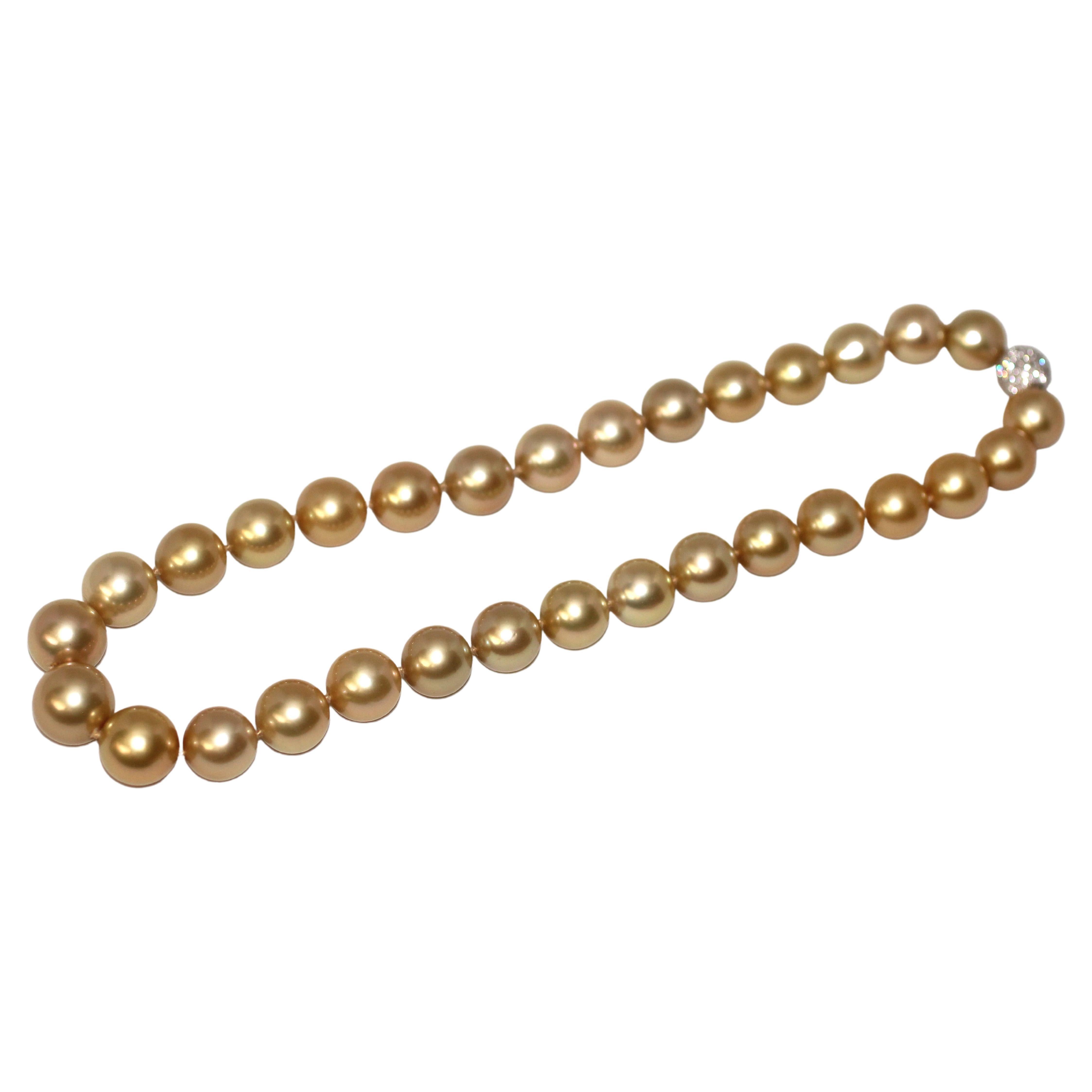 Bead Hakimoto 13X15.5mm Natural Golden South Sea Pearl 18K Diamond Clasp For Sale
