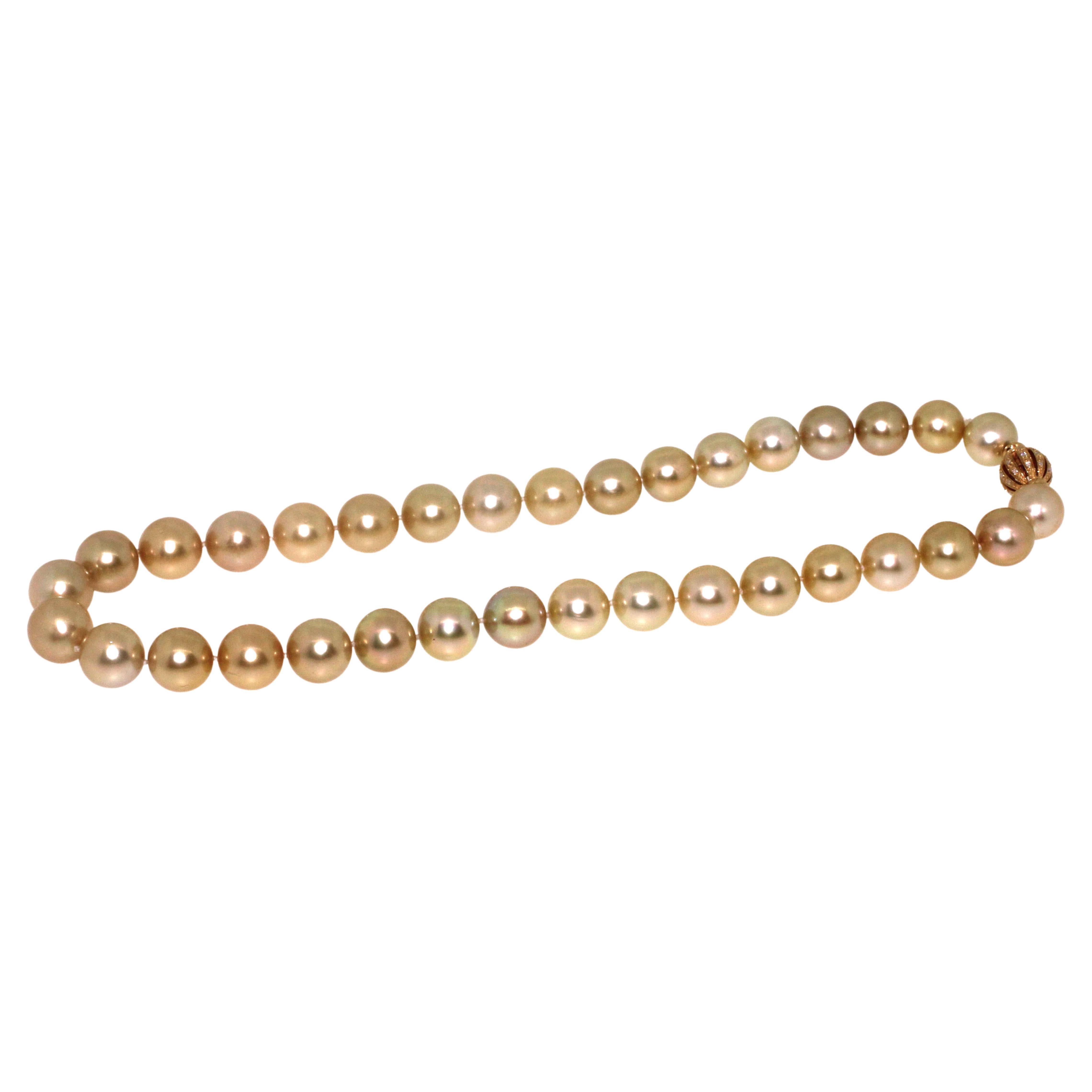 Modern Hakimoto 13x12 mm Natural Color Golden South Sea Pearl 18K Diamond Clasp For Sale