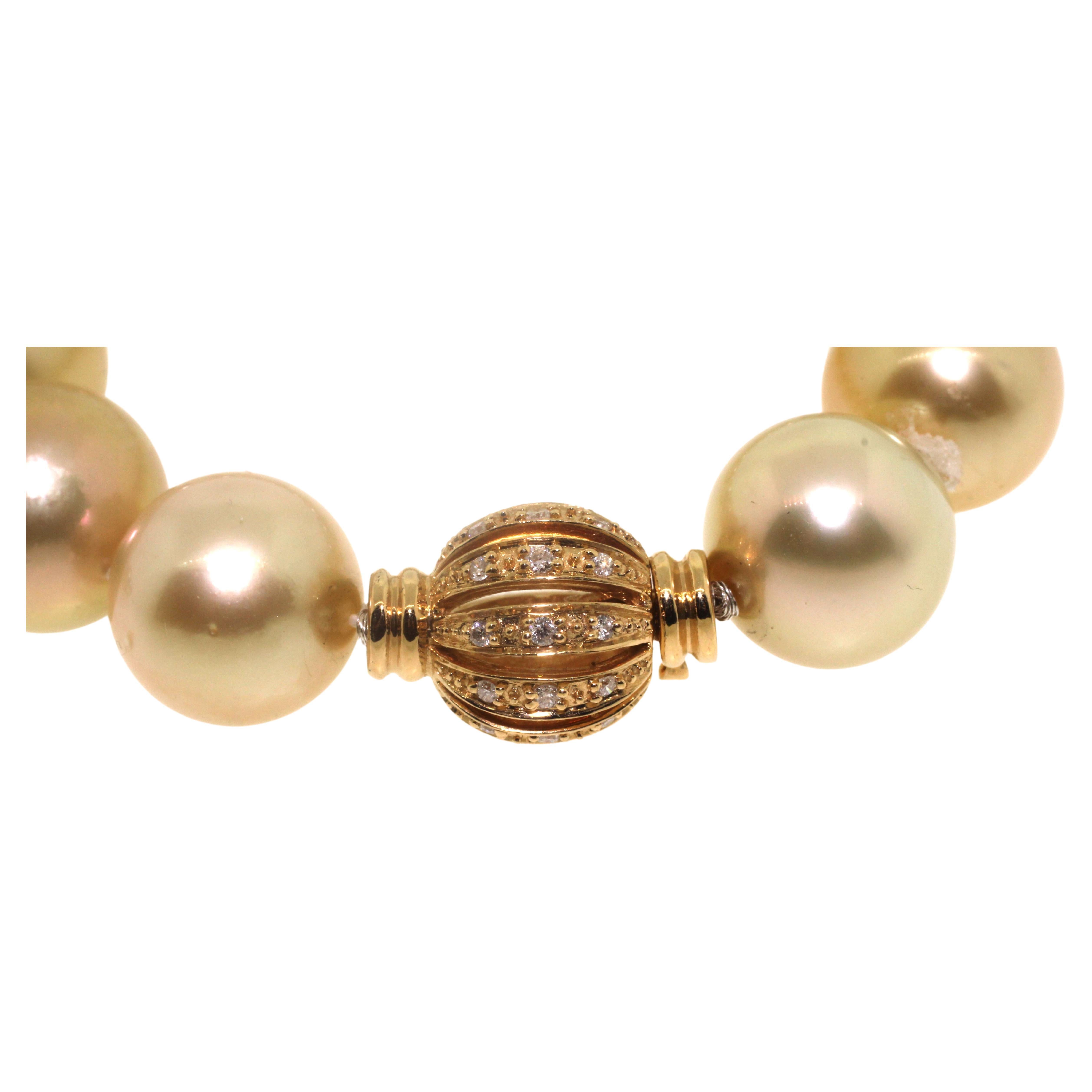 Bead Hakimoto 13x12 mm Natural Color Golden South Sea Pearl 18K Diamond Clasp For Sale