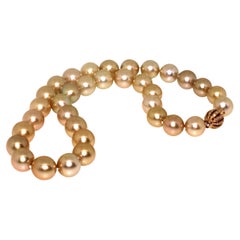 Hakimoto 13x12 mm Natural Color Golden South Sea Pearl 18K Diamond Clasp