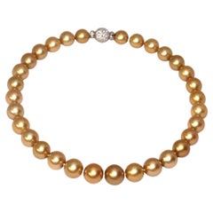 Hakimoto 15x12 mm Natural Color Rare Deep Golden Pearls with Diamond Clasp