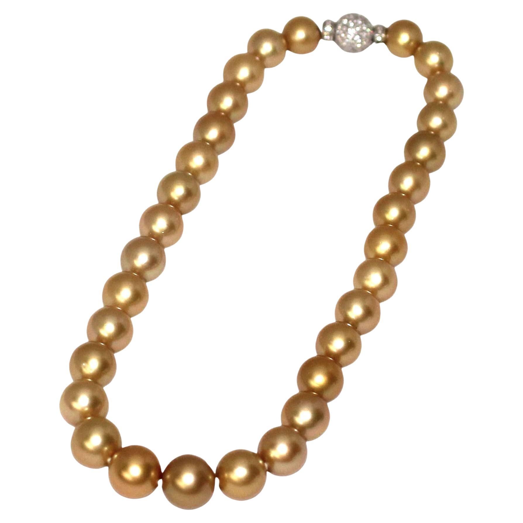 Hakimoto 15x12 mm Natural Color Rare Deep Golden Pearls with Diamond Clasp For Sale