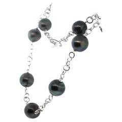 Hakimoto 17x15 mm Natural Color Tahitian South Sea Pearl Station Necklace 18K