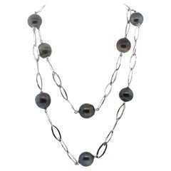 Hakimoto 16x15 mm Natural Color Tahitian South Sea Pearl Station Necklace 18K