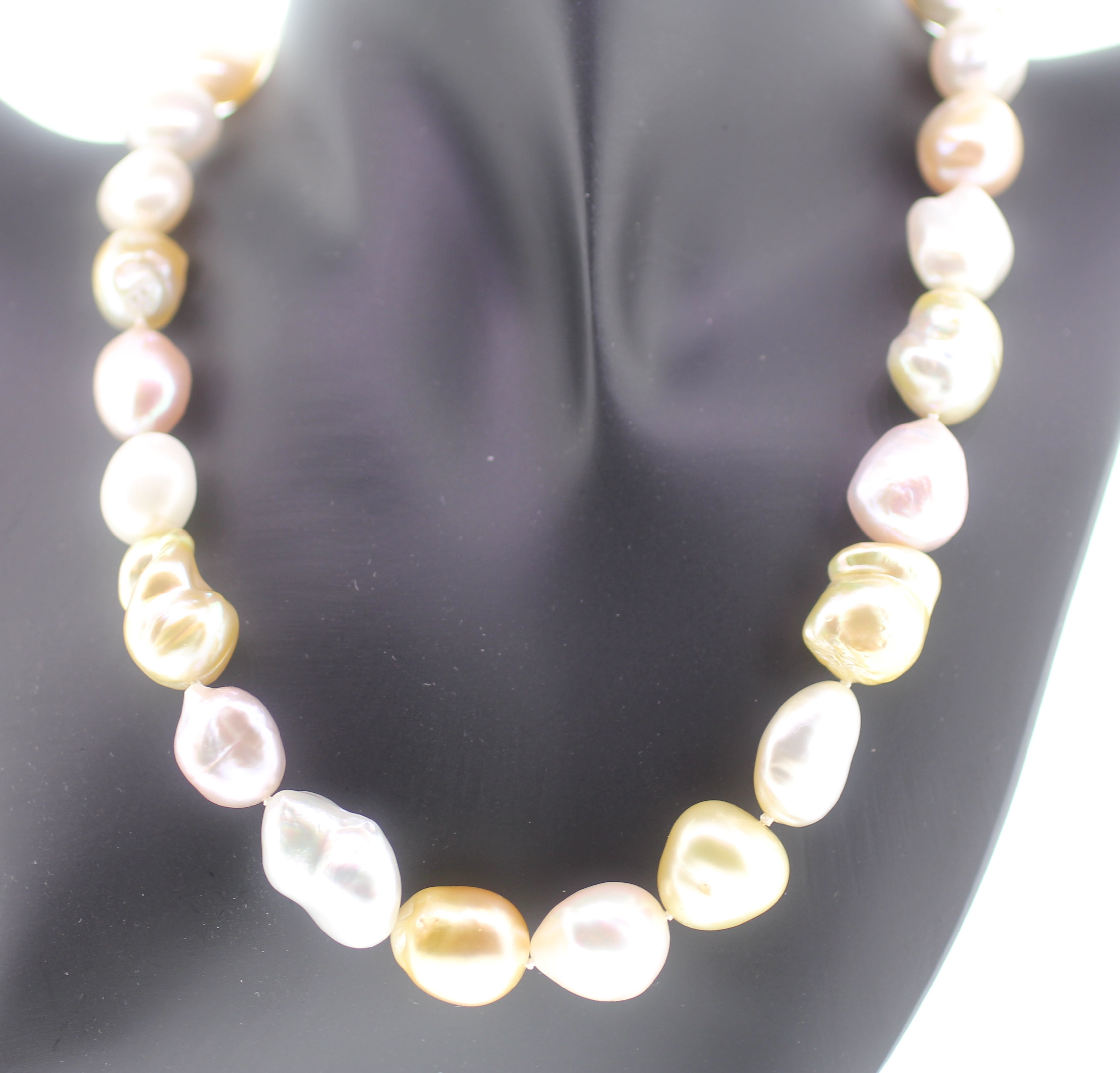 Bead Hakimoto 15x12 mm Natural Multi Color Baroque Pearl Necklace 18K Diamond Clasp