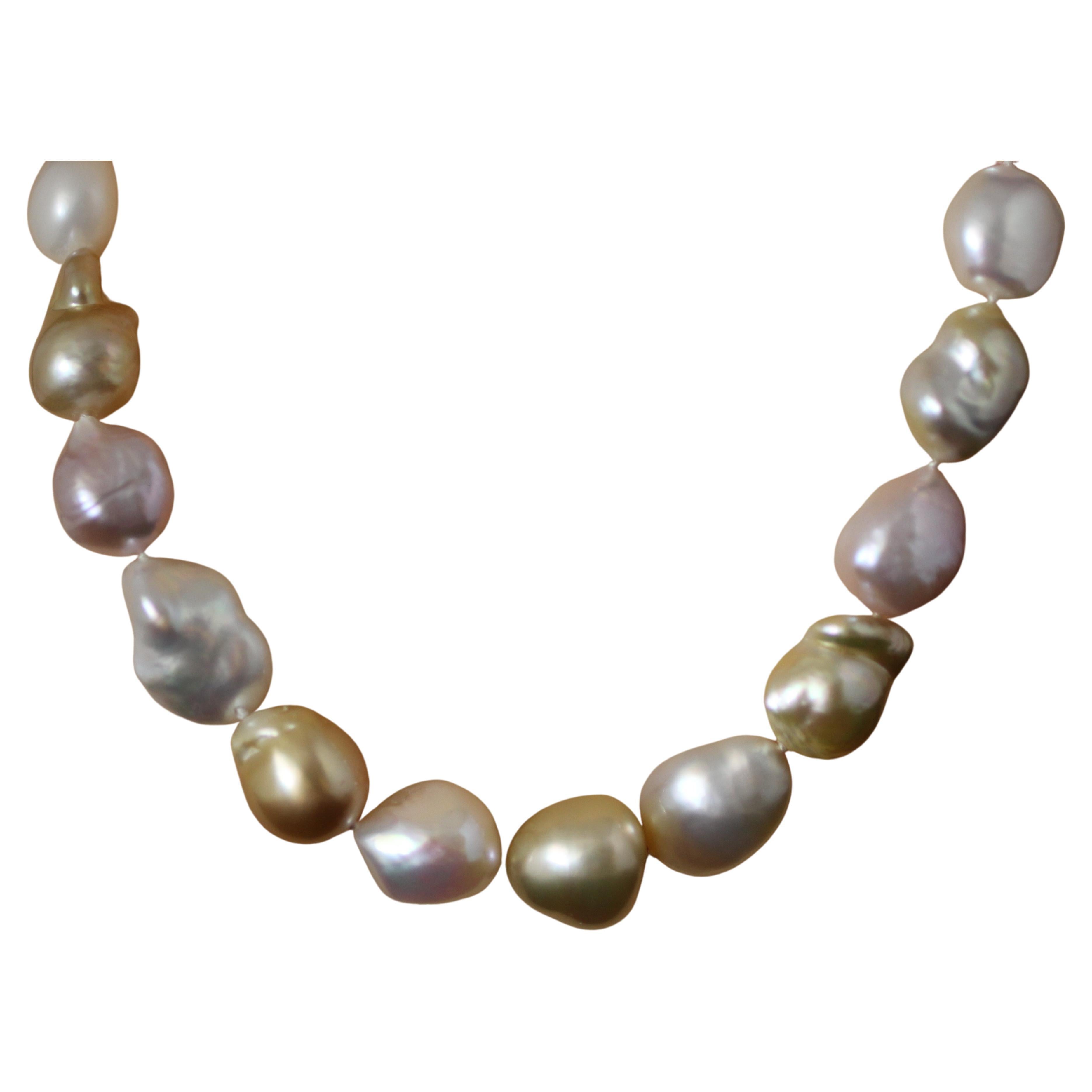 Women's Hakimoto 15x12 mm Natural Multi Color Baroque Pearl Necklace 18K Diamond Clasp