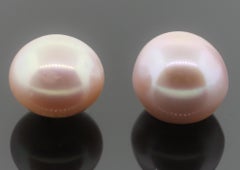 Hakimoto Pair of 14 mm Pink Botton Shape Cultured Pearls