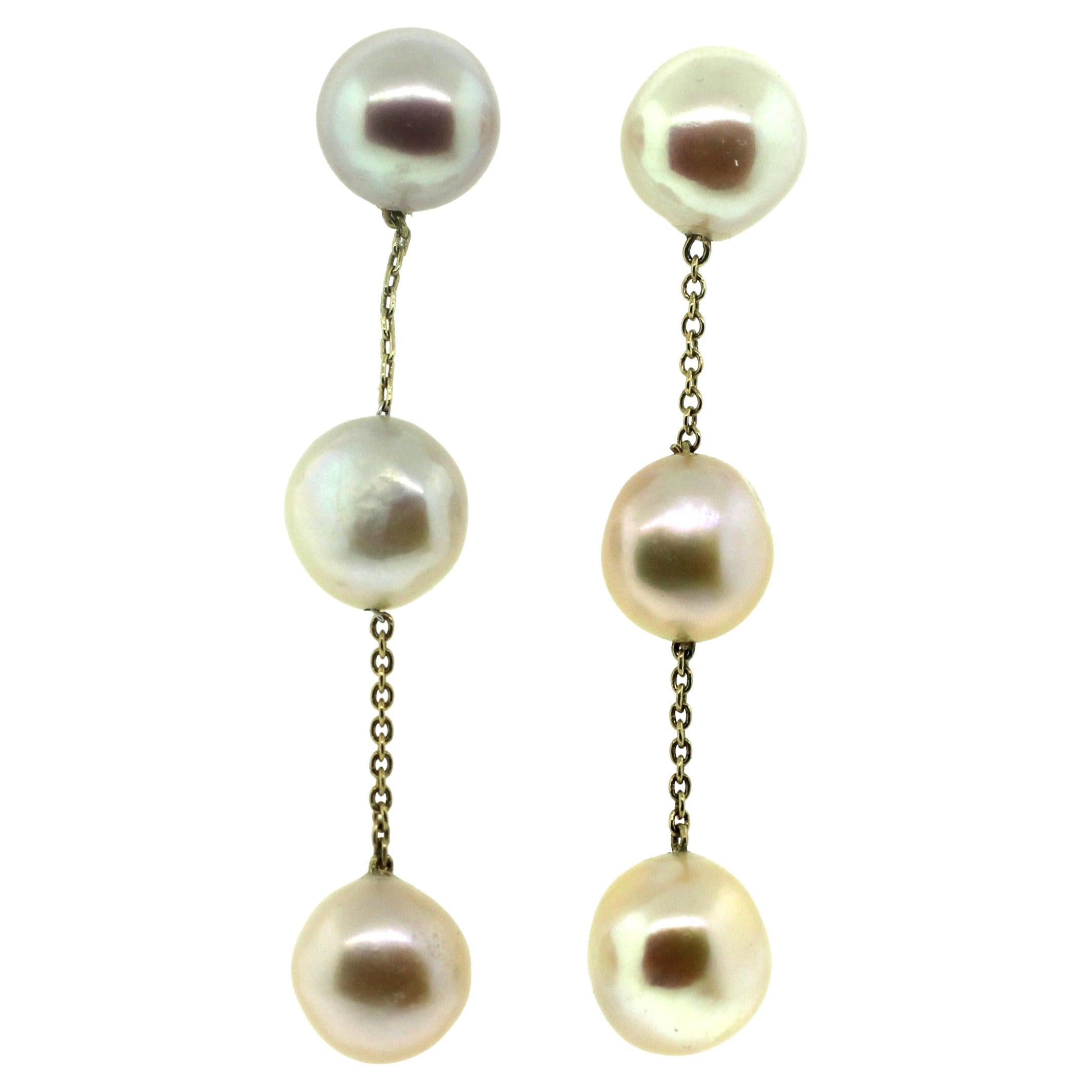 Hakimoto Peach color Cultured Pearl Earrings For Sale