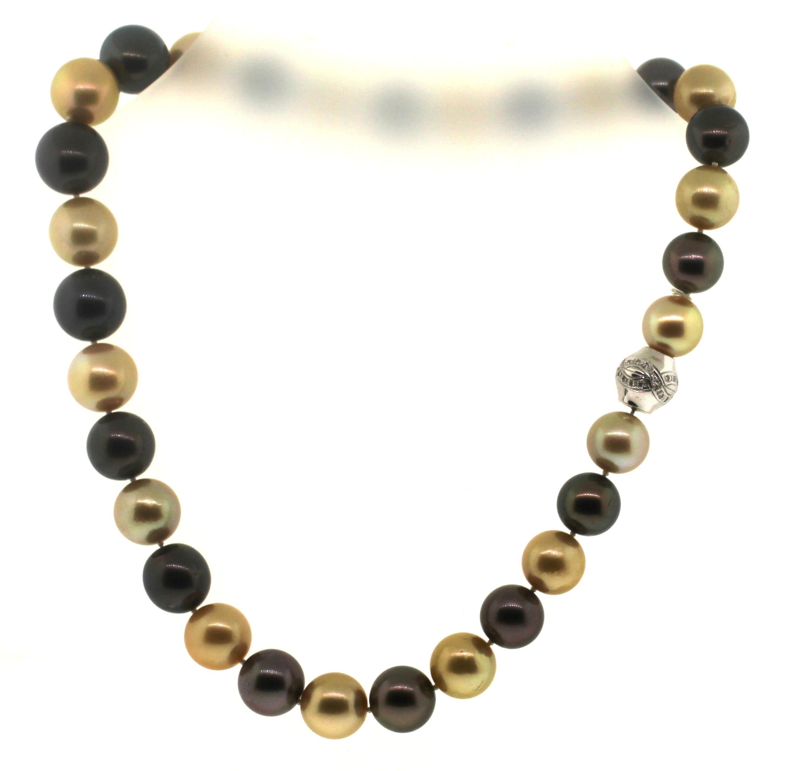 Bead Hakimoto 14.5x12 mm Tahitian & Golden South Sea Pearl 18K Diamond Clasp Necklace