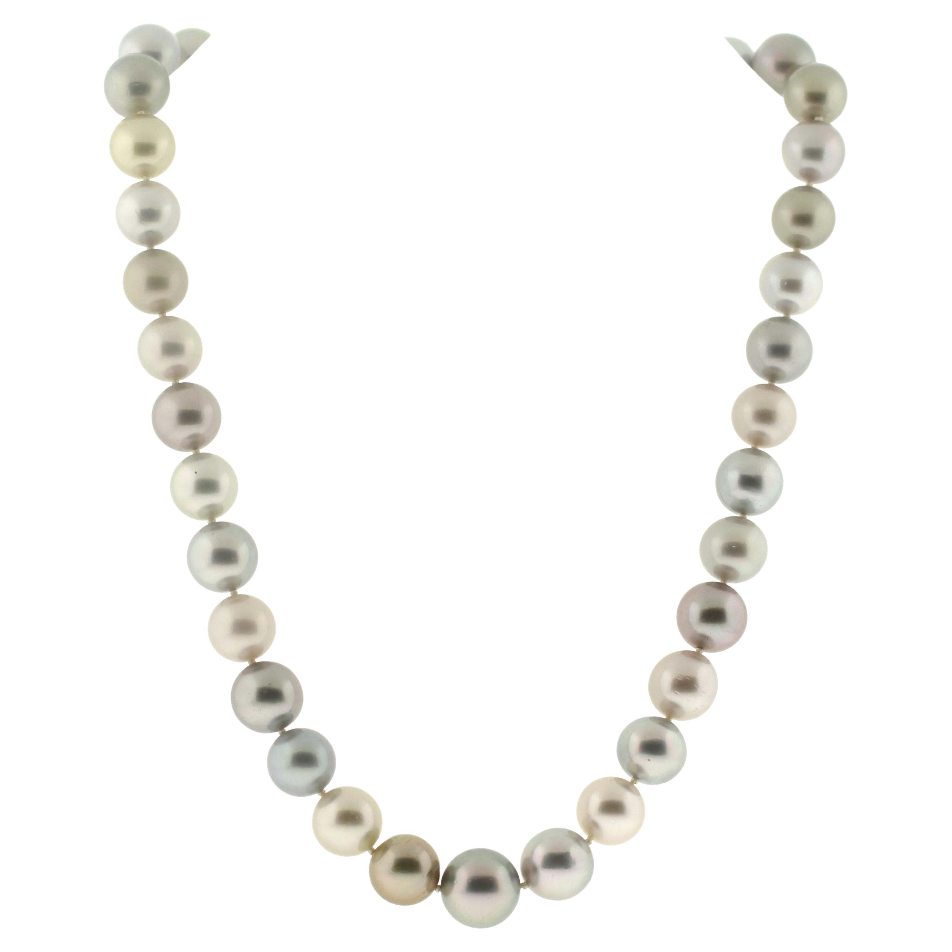 Modern Hakimoto 12x9 mm Tahitian Pastel Natural Color Pearl Necklace 18k Diamond Clasp