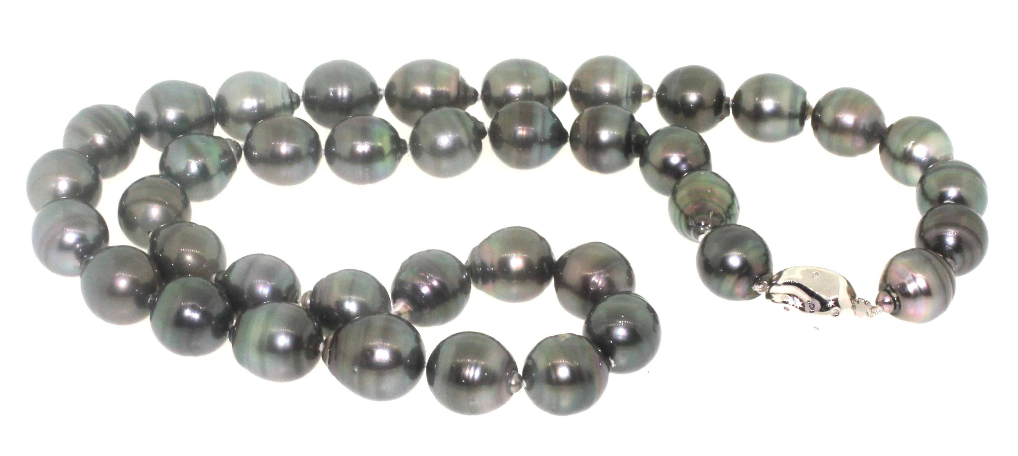 Long Tahitian 17.5x15 mm 39 Baroque Pearl Necklace 18K Diamond Clasp 30
