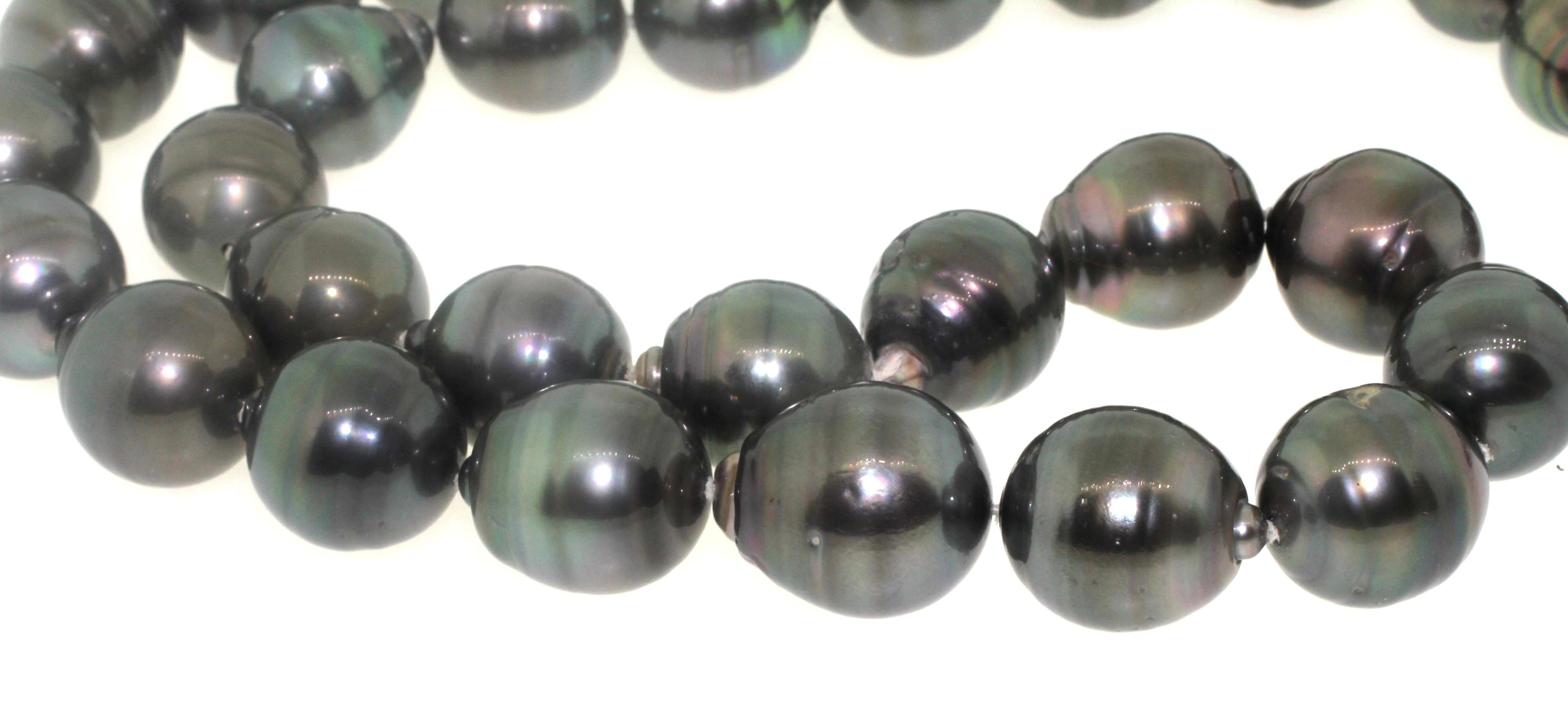 Long Tahitian 17.5x15 mm 39 Baroque Pearl Necklace 18K Diamond Clasp 30