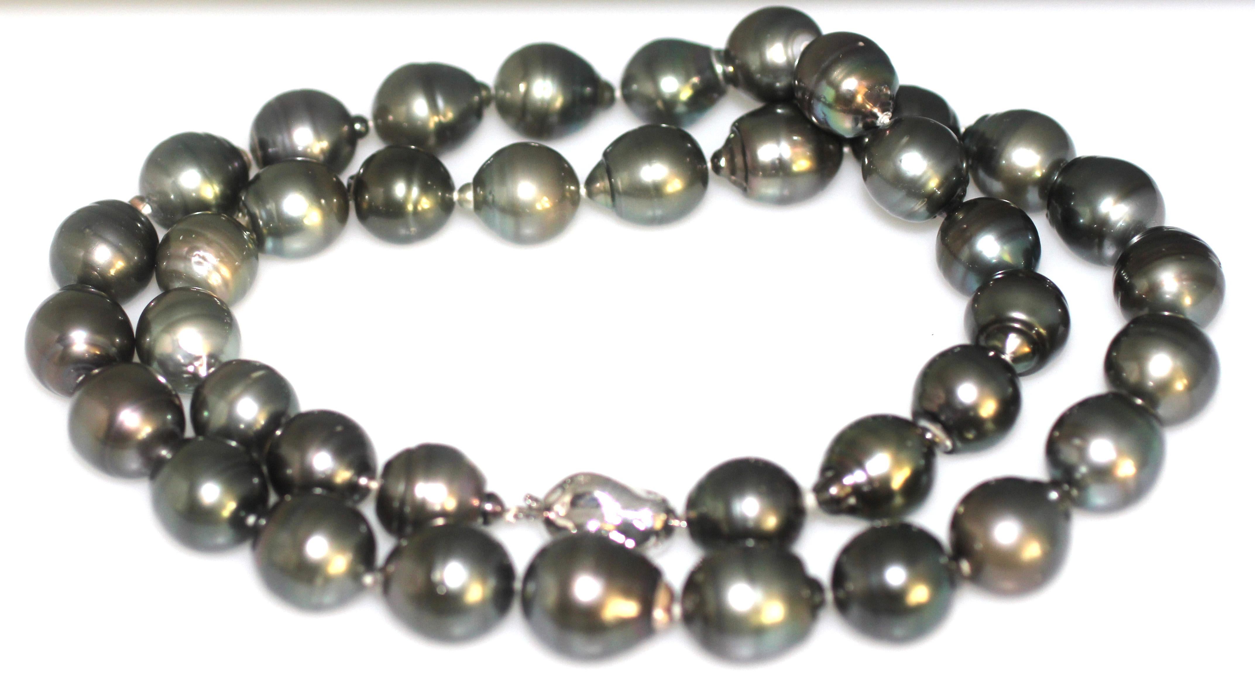 Long Tahitian 17.5x15 mm 39 Baroque Pearl Necklace 18K Diamond Clasp 30