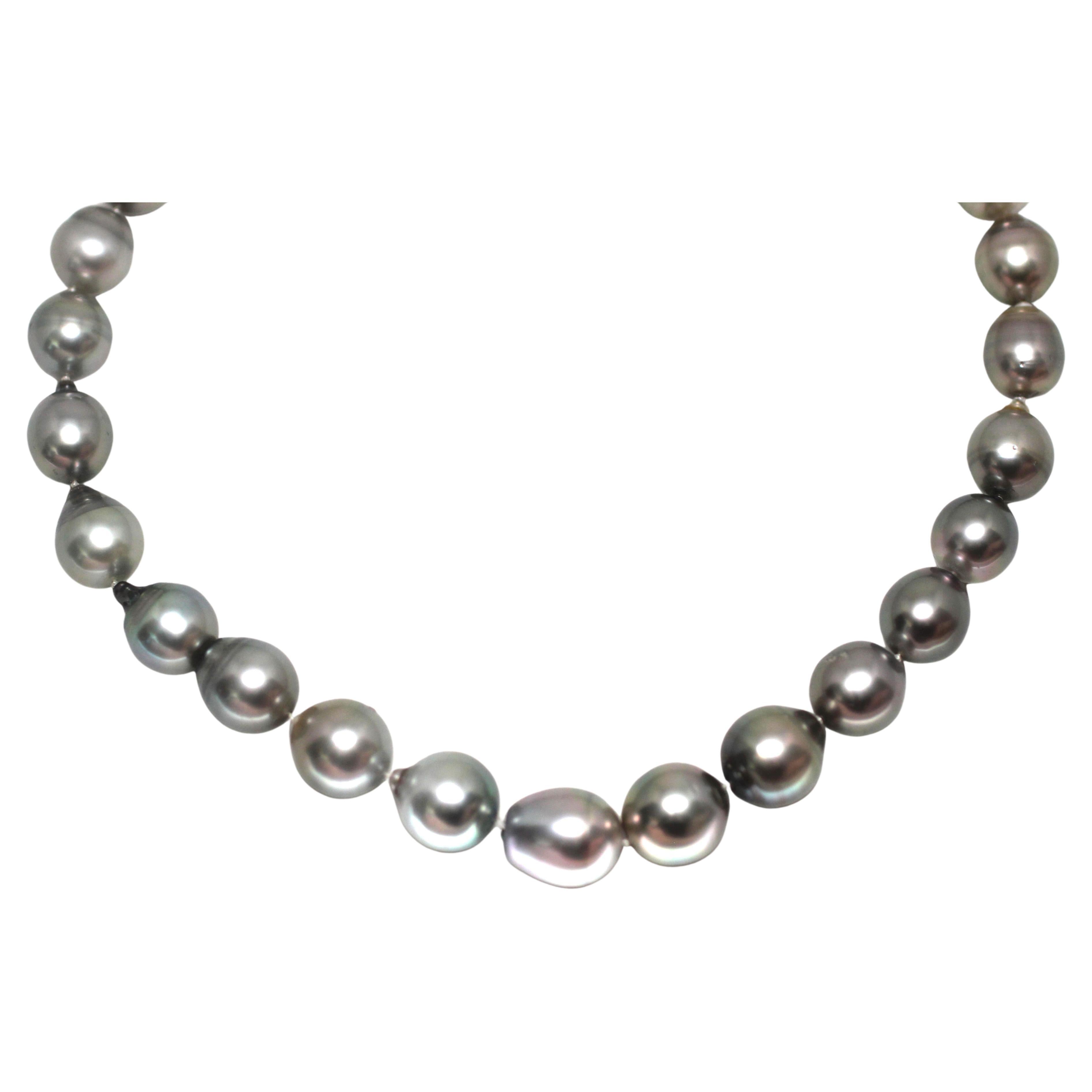 Hakimoto 15x12 mm Tahitian South Sea Baroque Pearl Necklace 18K Diamond Clasp For Sale
