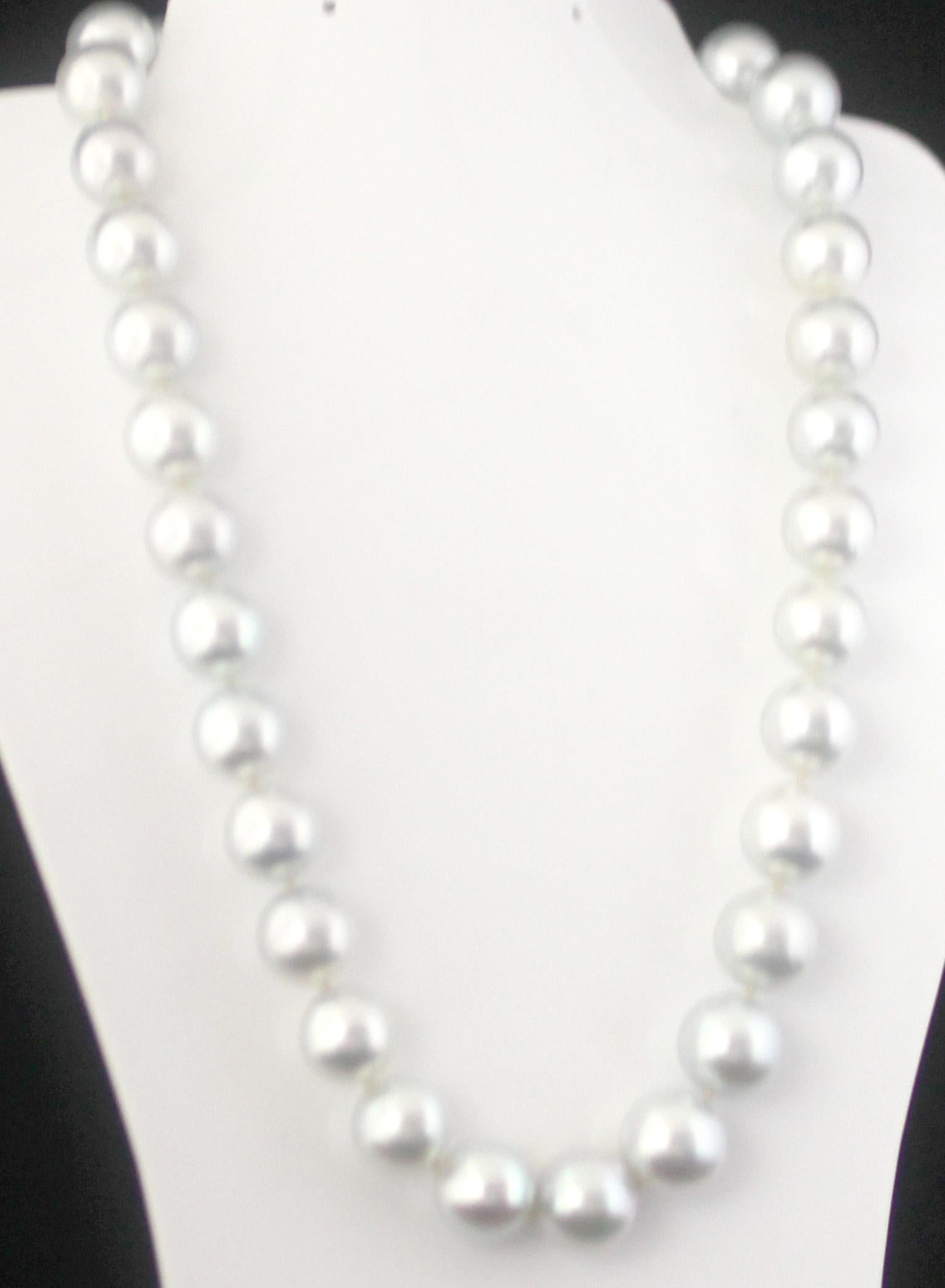 Bead Hakimoto 13x11 mm White South Sea Pearl Necklace 18K Diamond White Gold Clasp For Sale