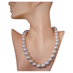 Hakimoto 15x12 mm White South Sea Pearl Necklace 18K Diamond White Gold Clasp