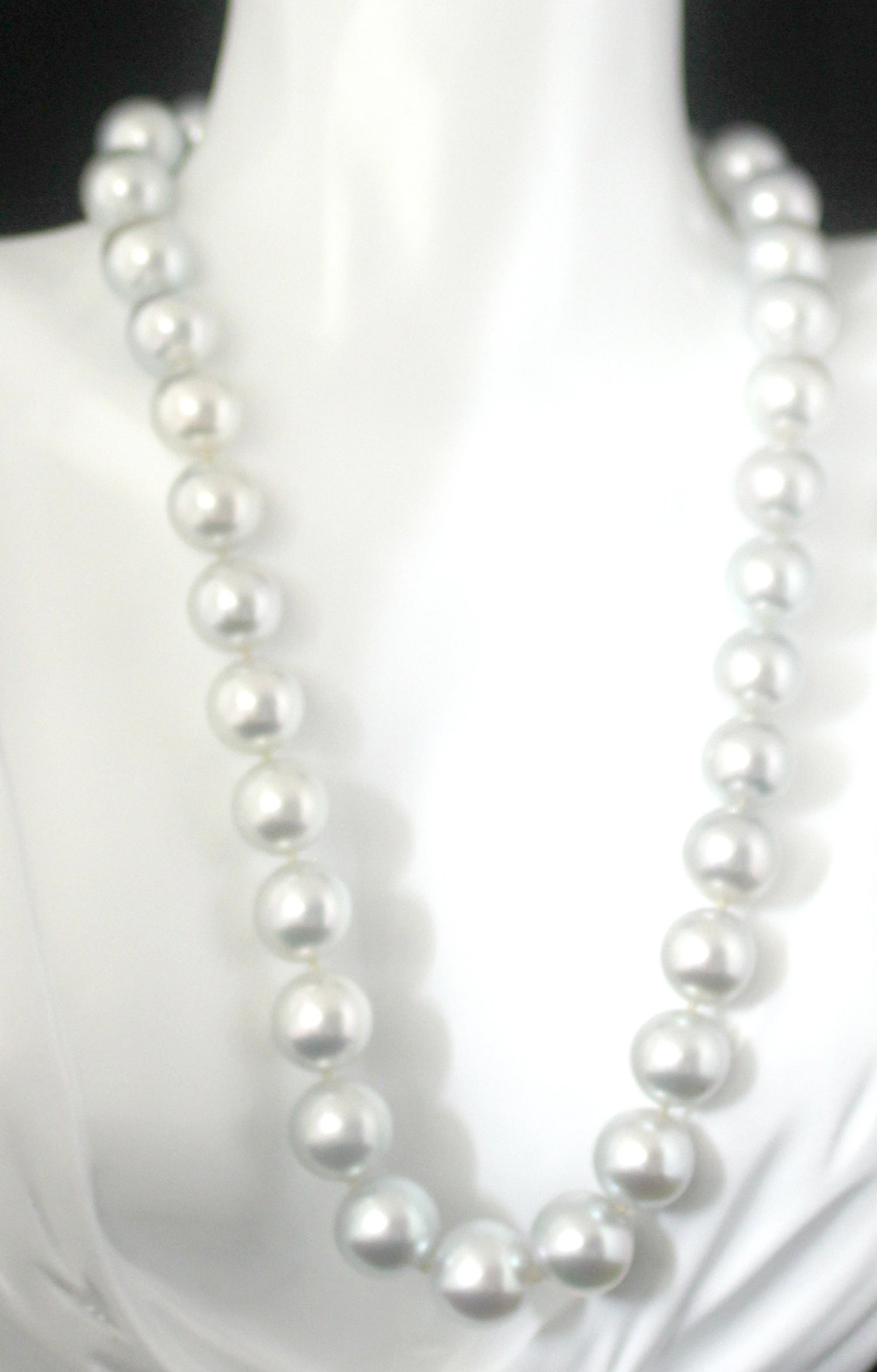 Hakimoto 13x11 mm White South Sea Pearl Necklace 18K Diamond White Gold Clasp