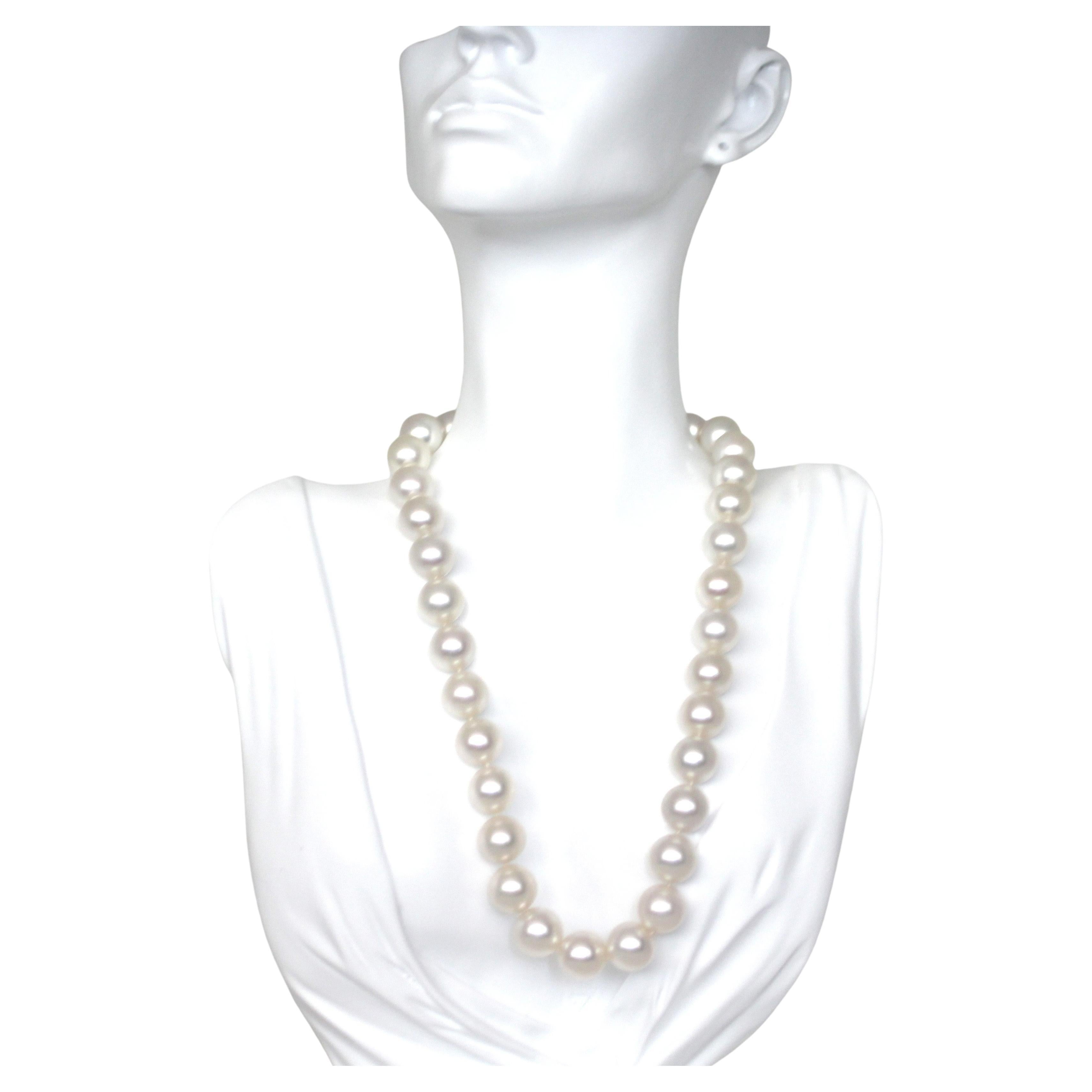 Women's Hakimoto 13x12 mm White South Sea Pearl Necklace 18K Full Diamond Clasp For Sale