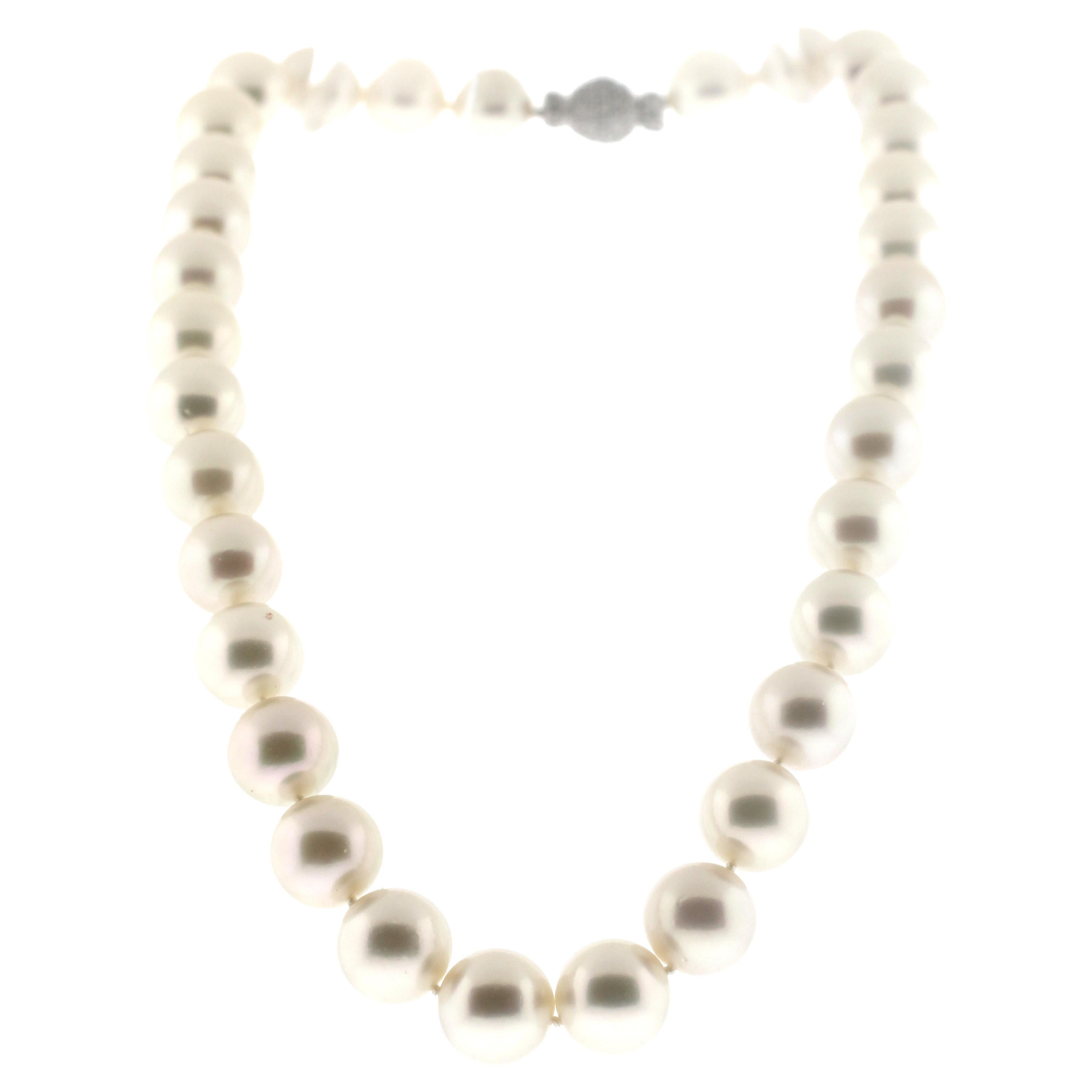 Hakimoto 13x12 mm White South Sea Pearl Necklace 18K Full Diamond Clasp For Sale 1