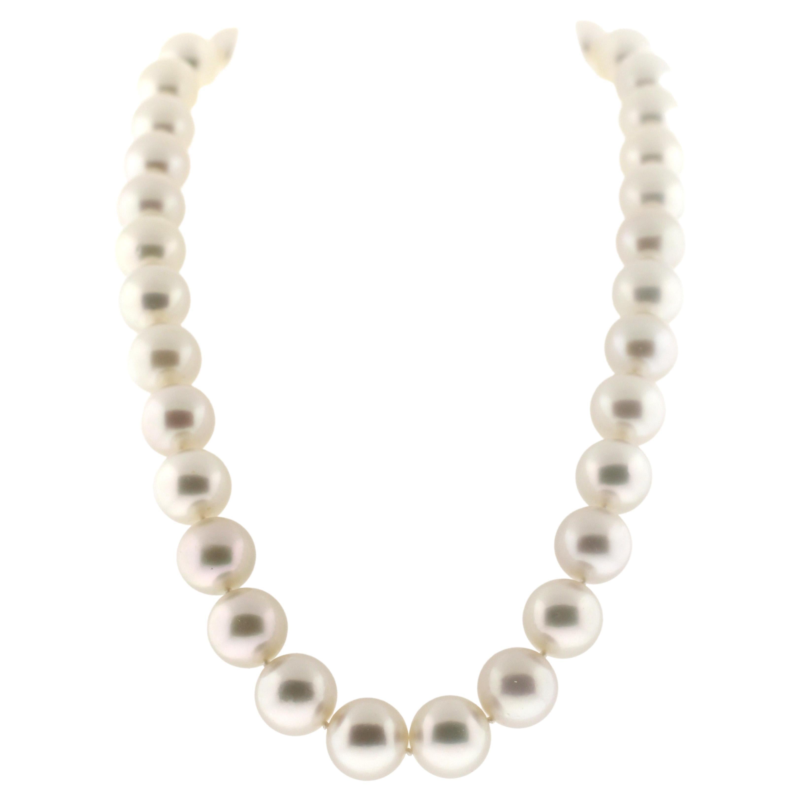 Hakimoto 13x12 mm White South Sea Pearl Necklace 18K Full Diamond Clasp For Sale 2