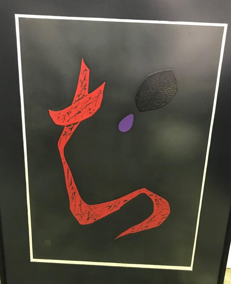 Haku Maki Large Embossed Limited Edition Japanese Woodblock Print Poem 7270 For Sale at 1stDibs