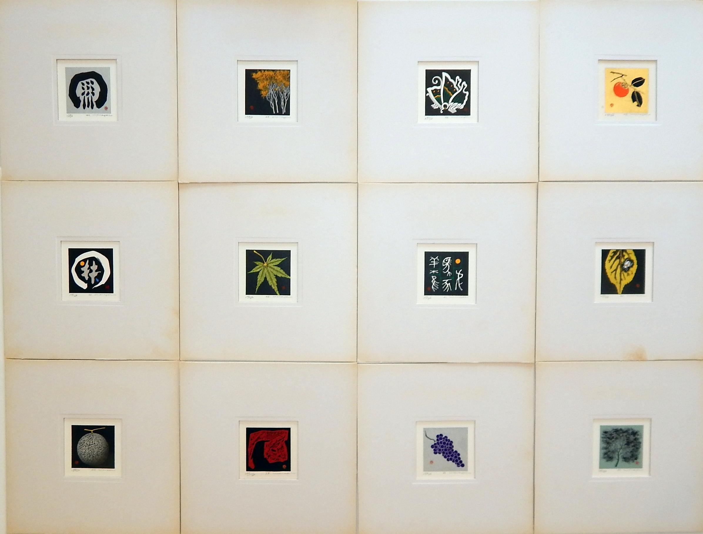 A portfolio of 12 miniature woodblock prints by Japanese artist Haku Maki (1924-2000).
The prints are contained in the original cloth bound portfolio. Prints 37-48.
Each print is pencil signed by the artist lower right and numbered 192/200 with