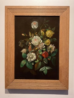 Raro dipinto ad olio floreale antico dell'artista meridionale Hal Morrison (1852-1927)