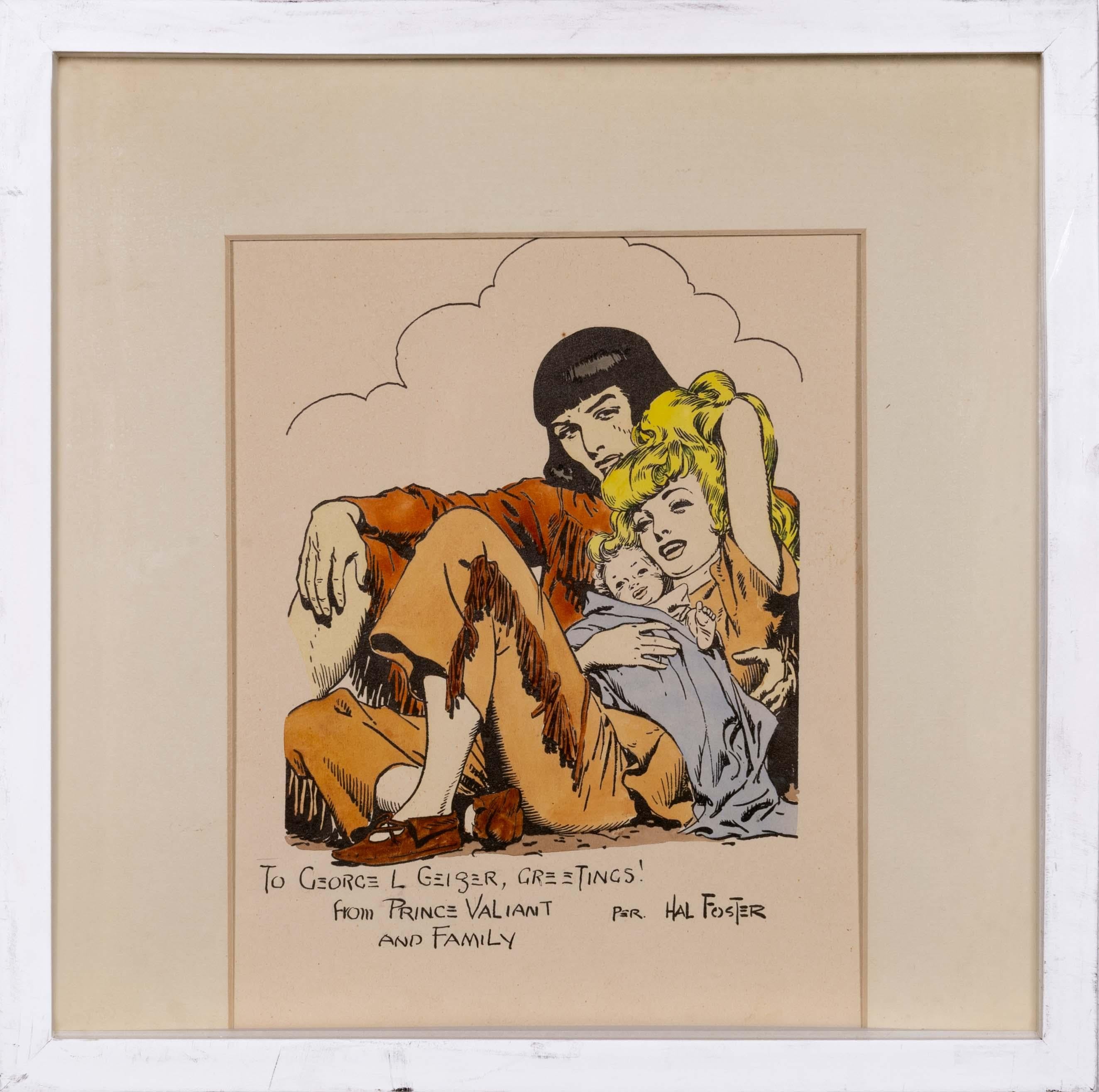 American Hal Foster Prince Valiant & Family Vintage Artboard with Hand-Colored Print For Sale