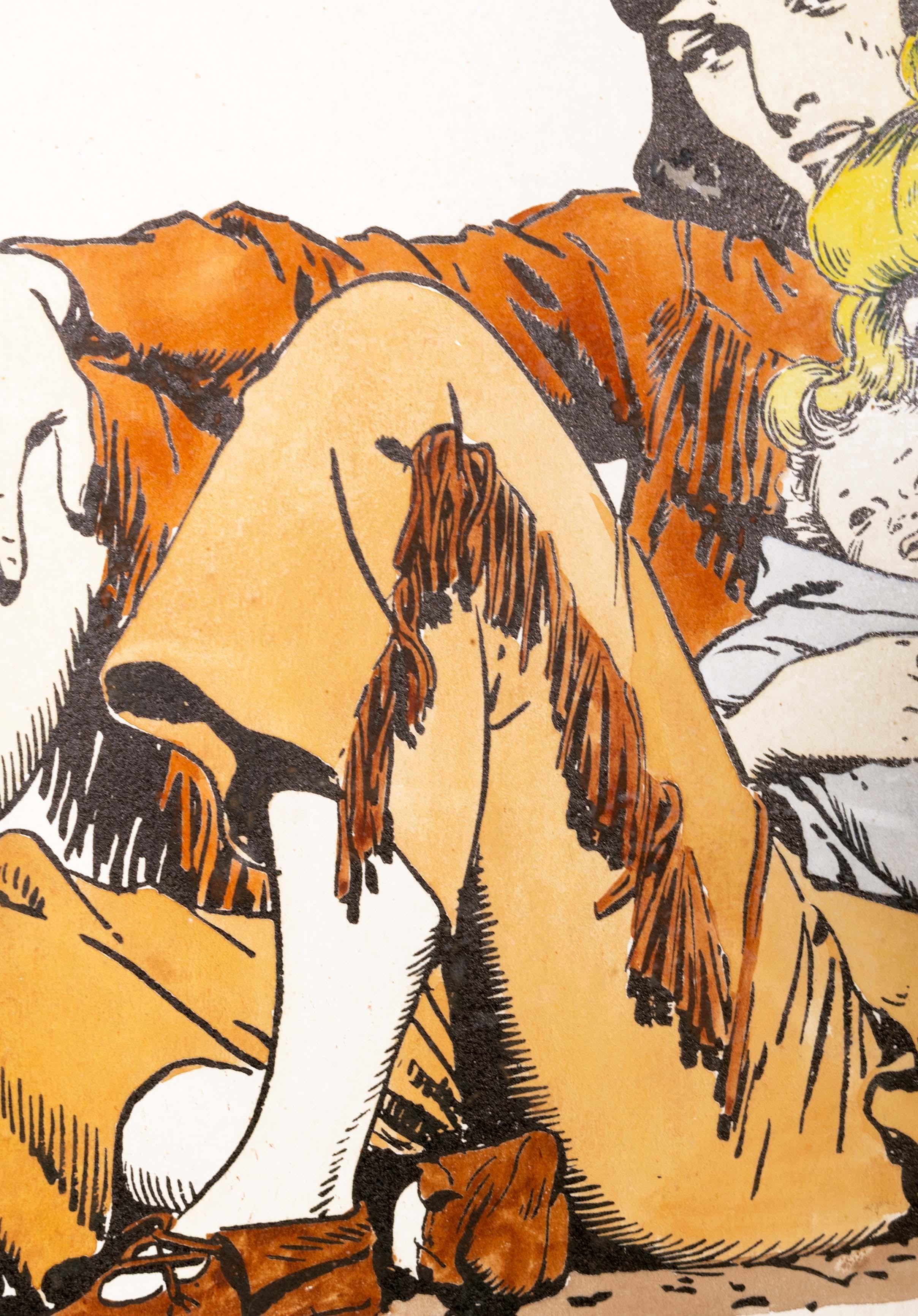Mid-20th Century Hal Foster Prince Valiant & Family Vintage Artboard with Hand-Colored Print For Sale